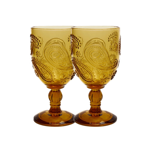 Paisley Goblet Glass | Amber | Set of 2